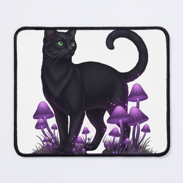 Item preview, Black Cat Standing Among Purple Mushrooms designed and sold by IllumeInk.
