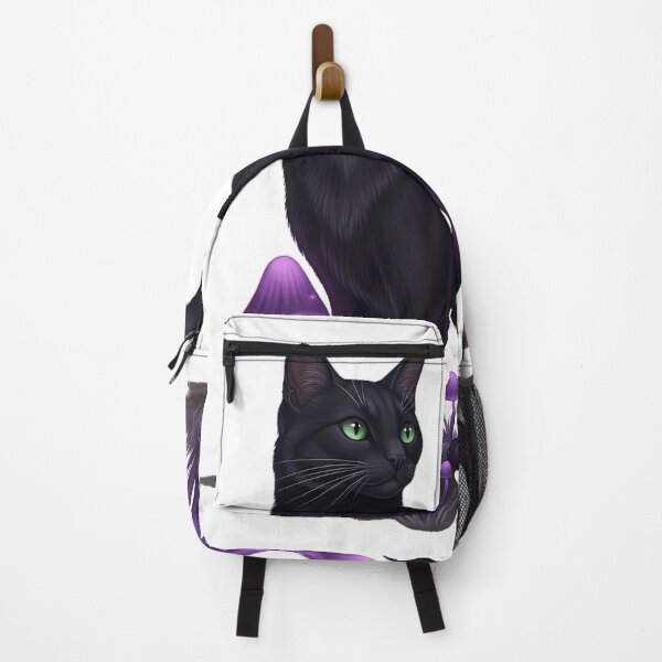 Item preview, Black Cat Standing Among Purple Mushrooms designed and sold by IllumeInk.
