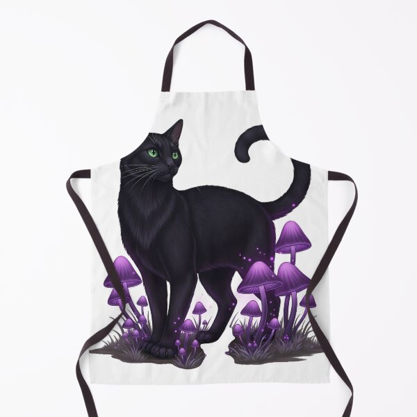 Item preview, Black Cat Standing Among Purple Mushrooms designed and sold by IllumeInk.