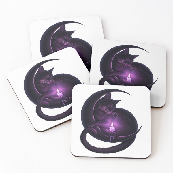 Item preview, Black Cat Crescent Candle Soft Violet Glow designed and sold by IllumeInk.