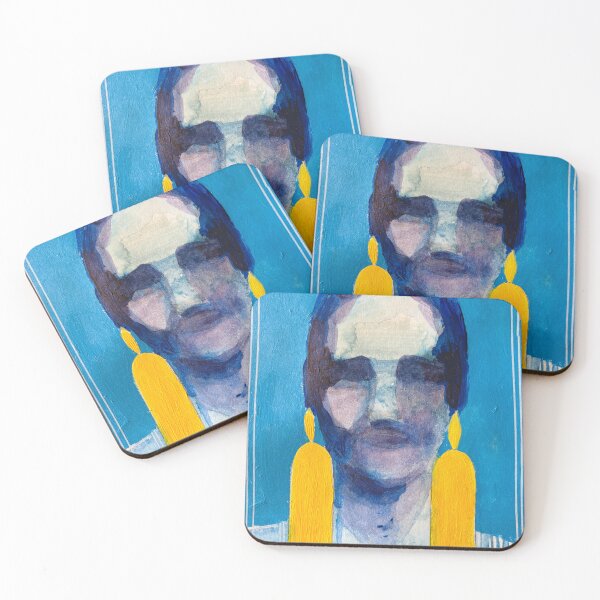 Item preview, Blue Portrait with Golden Statement Earrings designed and sold by Gela Mikava.