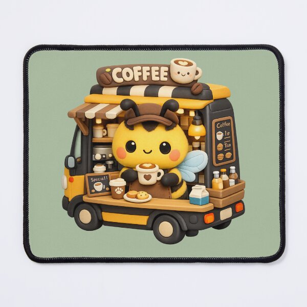 Item preview, Kawaii Bumblebee Barista Coffee Truck | Cute 3D Clay Bee Cafe Art designed and sold by Moons Studio.