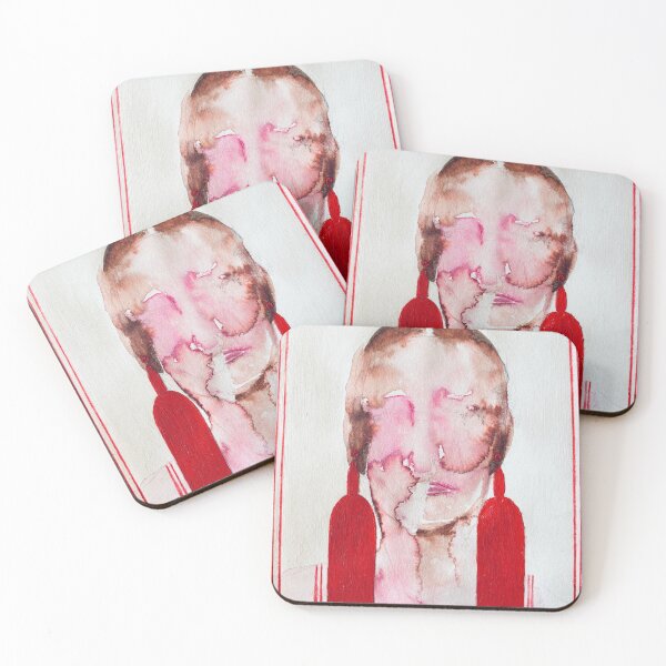 Item preview, Watercolor Portrait with Red Statement Earrings designed and sold by Gela Mikava.