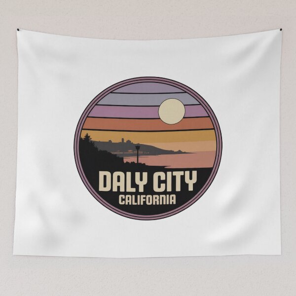 Item preview, Daly City California: Retro Coastal Cityscape Sunset Badge designed and sold by CircinusStore.