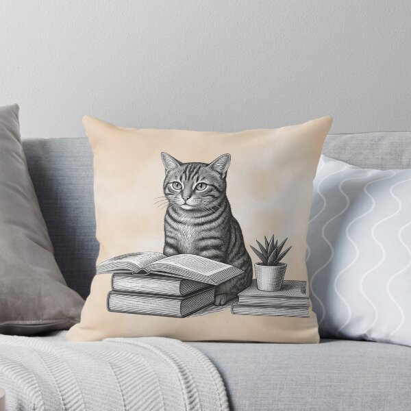 Item preview, Wise Cat Reading Books – Vintage Illustration Design designed and sold by Creavatim .