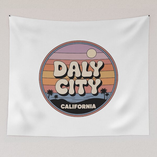 Item preview, Daly City California: Retro Palm Sunset Badge designed and sold by CircinusStore.