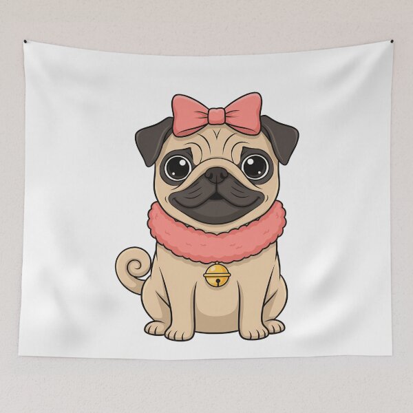 Item preview, Cute Pug Puppy Pink Bow Fluffy Collar designed and sold by k3rstman1.