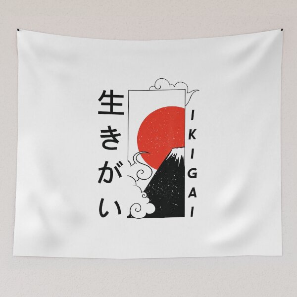 Item preview, Ikigai Japanese Quote Red Sun and Mountain designed and sold by titanlevi.