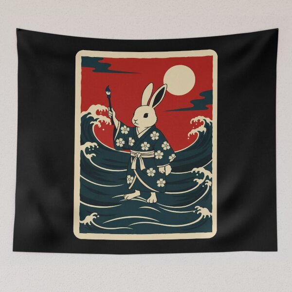 Item preview, Rabbit Painting Waves Japanese Ukiyo Style designed and sold by JordynLadukeg65.