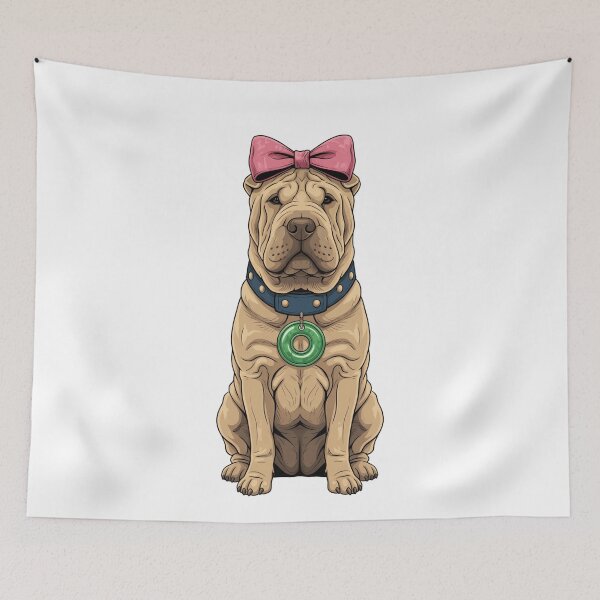 Item preview, Wrinkly Shar Pei Dog Pink Bow Jade Pendant designed and sold by k3rstman1.