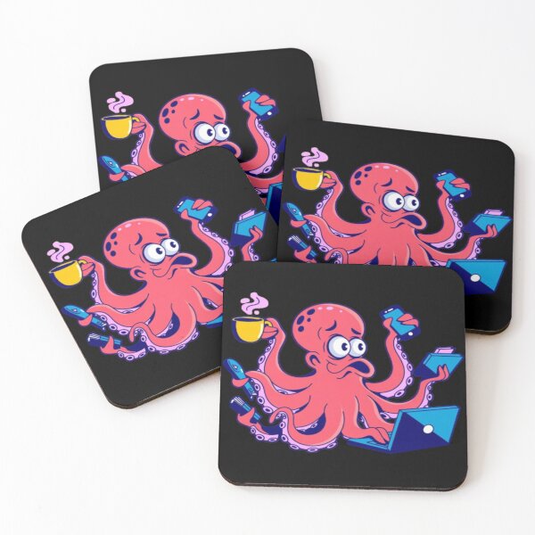 Item preview, Multitasking Octopus with Laptop and Coffee Kawaii designed and sold by DailySparks.