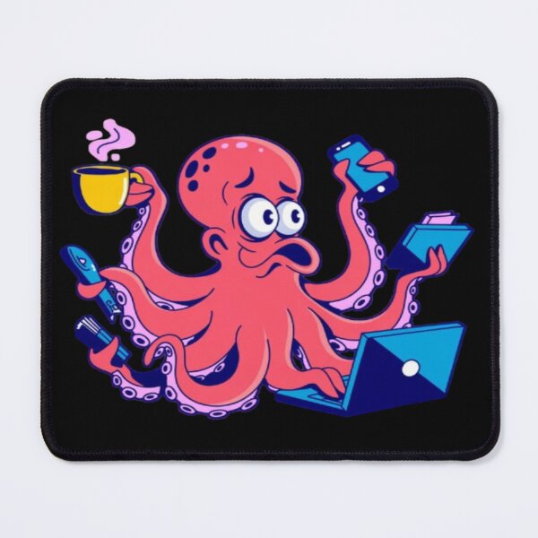 Item preview, Multitasking Octopus with Laptop and Coffee Kawaii designed and sold by DailySparks.