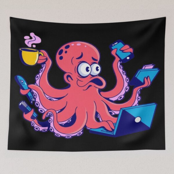 Item preview, Multitasking Octopus with Laptop and Coffee Kawaii designed and sold by DailySparks.