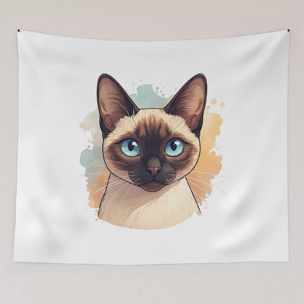 Item preview, Blue-Eyed Siamese Cat – Artistic Watercolor Portrait designed and sold by Karolina’s Cozy Creations.
