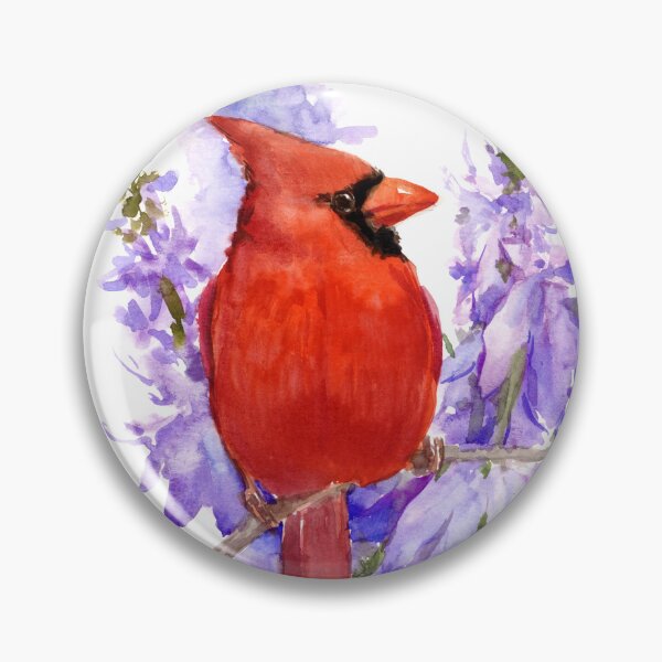 Item preview, Cardinal with Purple-Blue Flowers designed and sold by surenart.