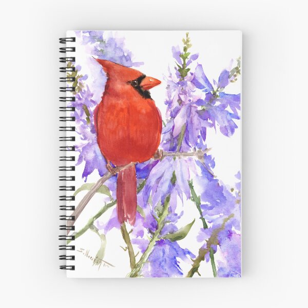 Item preview, Cardinal with Purple-Blue Flowers designed and sold by surenart.