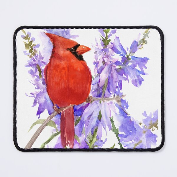 Item preview, Cardinal with Purple-Blue Flowers designed and sold by surenart.