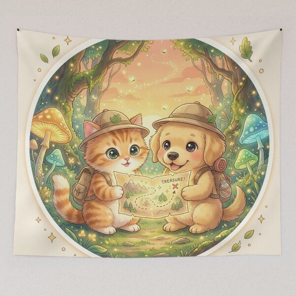 Item preview, Cute Cat and Dog Treasure Hunt Adventure | Kawaii Forest Explorer Pets | Furfolkz Cute Animal Design designed and sold by Furfolkz.