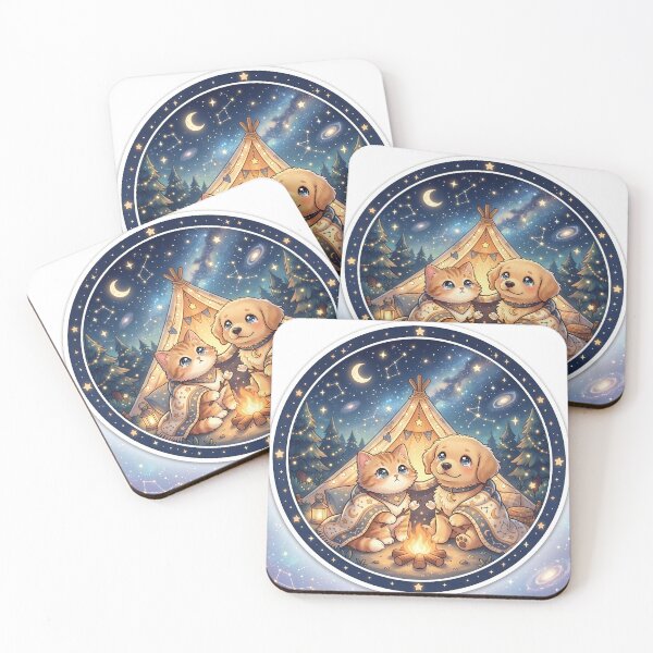 Item preview, Cute Cat and Dog Camping Under the Stars | Cozy Campfire Animal Friends | Kawaii Night Adventure Furfolkz Design designed and sold by Furfolkz.