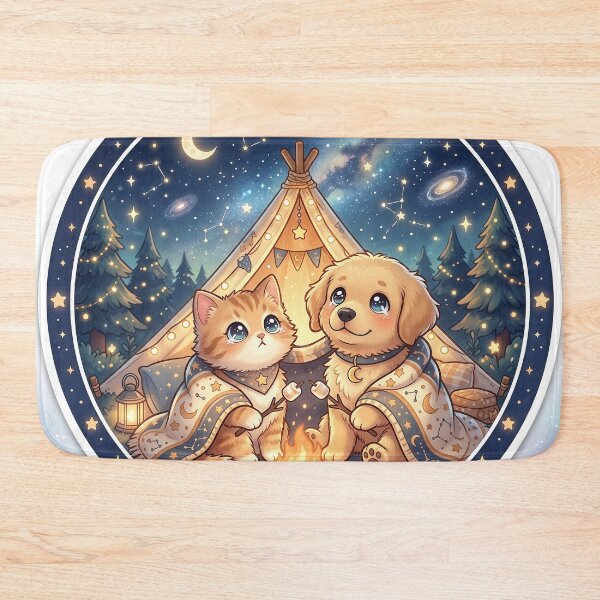 Item preview, Cute Cat and Dog Camping Under the Stars | Cozy Campfire Animal Friends | Kawaii Night Adventure Furfolkz Design designed and sold by Furfolkz.