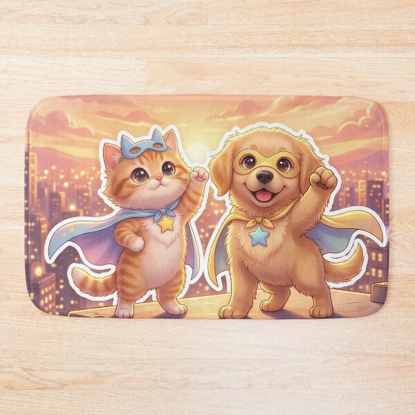 Item preview, Cute Cat and Dog Superhero Duo | Kawaii Pet Heroes of Hero City | Furfolkz Cute Animal Super Team designed and sold by Furfolkz.