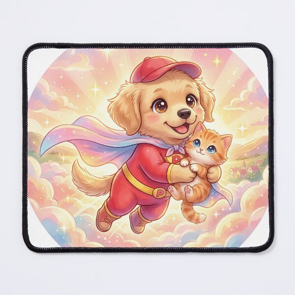 Item preview, Cute Superhero Puppy Saving Kitten | Kawaii Pet Hero Flying in the Sky | Furfolkz Adorable Animal Rescue designed and sold by Furfolkz.