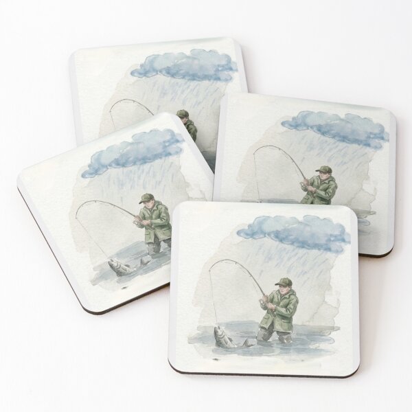 Item preview, The Catch in the Rain - Watercolor Fishing Art designed and sold by Stefanrajzer.