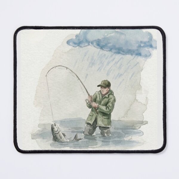 Item preview, The Catch in the Rain - Watercolor Fishing Art designed and sold by Stefanrajzer.