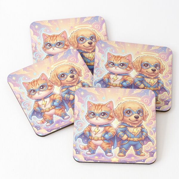 Item preview, Cute Cat and Dog Superhero Team | Kawaii Power Pet Heroes | Furfolkz Adorable Animal Hero Duo designed and sold by Furfolkz.