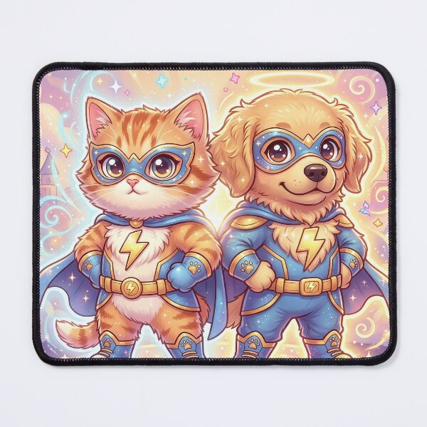 Item preview, Cute Cat and Dog Superhero Team | Kawaii Power Pet Heroes | Furfolkz Adorable Animal Hero Duo designed and sold by Furfolkz.