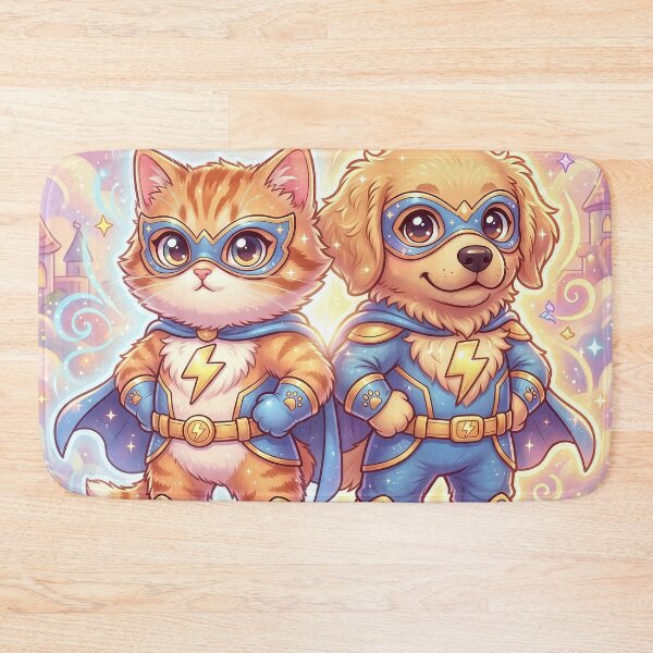 Item preview, Cute Cat and Dog Superhero Team | Kawaii Power Pet Heroes | Furfolkz Adorable Animal Hero Duo designed and sold by Furfolkz.