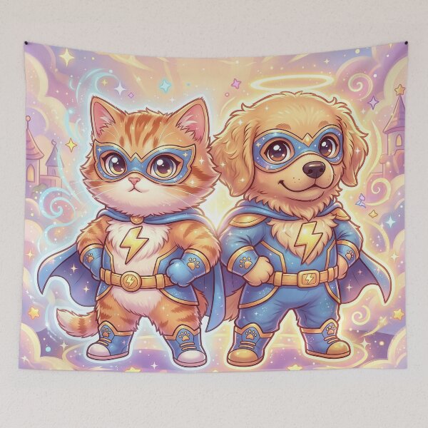 Item preview, Cute Cat and Dog Superhero Team | Kawaii Power Pet Heroes | Furfolkz Adorable Animal Hero Duo designed and sold by Furfolkz.