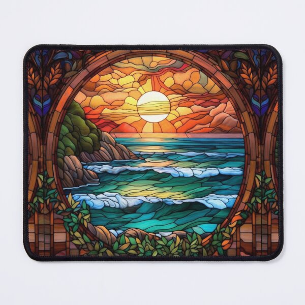 Item preview, Vibrant Ocean Sunset – Stained Glass Wave Aesthetic designed and sold by EchoWave11.