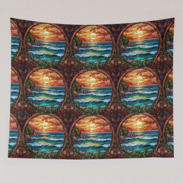 Item preview, Vibrant Ocean Sunset – Stained Glass Wave Aesthetic designed and sold by EchoWave11.