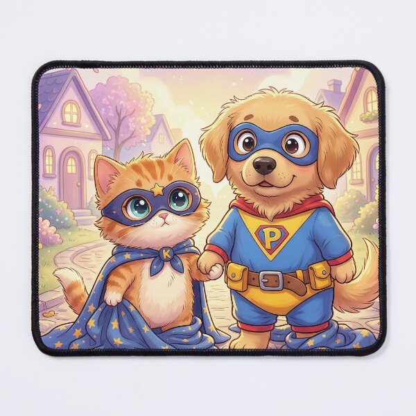 Item preview, Cute Cat and Dog Superhero Best Friends | Kawaii Pet Hero Duo | Furfolkz Adorable Animal Team designed and sold by Furfolkz.