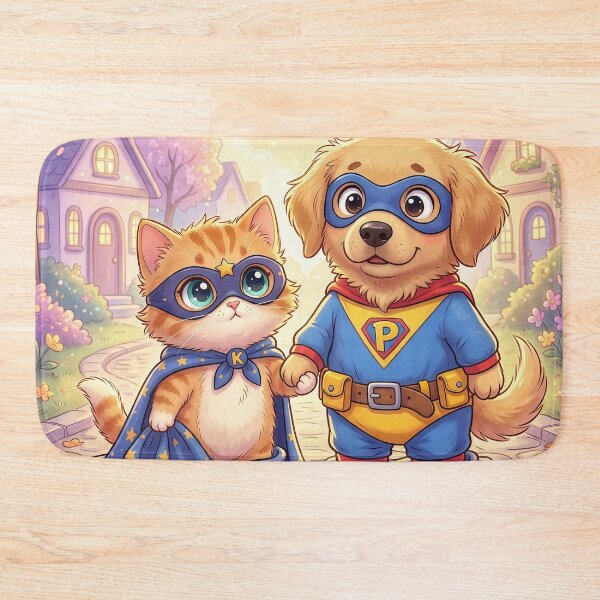 Item preview, Cute Cat and Dog Superhero Best Friends | Kawaii Pet Hero Duo | Furfolkz Adorable Animal Team designed and sold by Furfolkz.