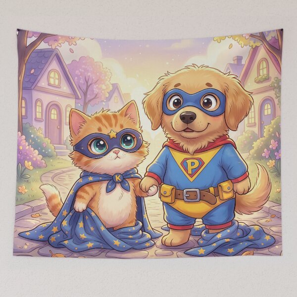 Item preview, Cute Cat and Dog Superhero Best Friends | Kawaii Pet Hero Duo | Furfolkz Adorable Animal Team designed and sold by Furfolkz.