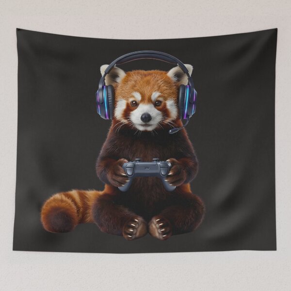 Item preview, cute gamer red panda headphones designed and sold by ArtivioShop.