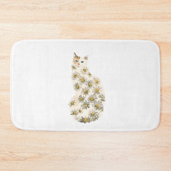 Item preview, White cat with daisies designed and sold by uunaa.
