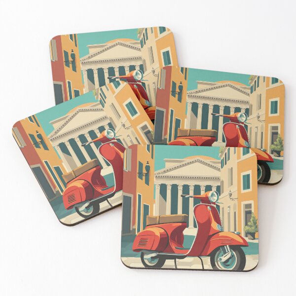 Item preview, Rome Vintage Travel Poster – Scooter & Pantheon Art Deco Print designed and sold by BestVarieties.