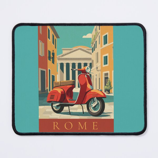 Item preview, Rome Vintage Travel Poster – Scooter & Pantheon Art Deco Print designed and sold by BestVarieties.