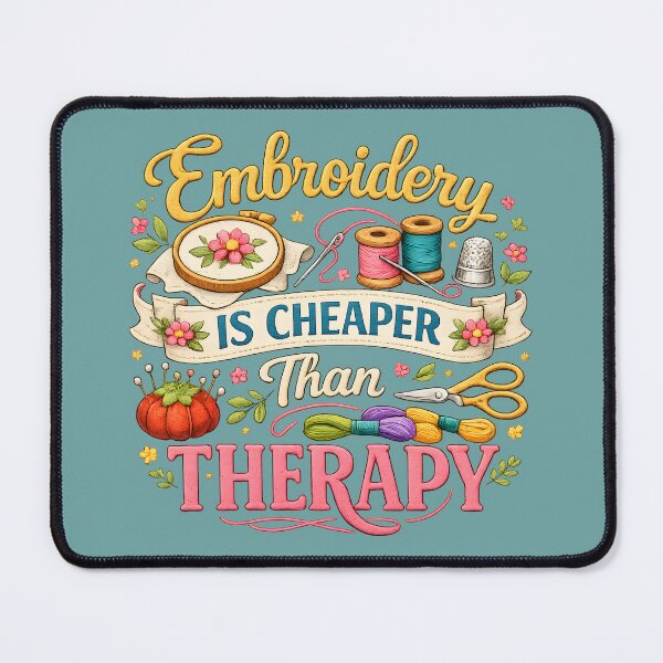 Item preview, Embroidery Is Cheaper Than Therapy – Cute Sewing & Craft Illustration designed and sold by blankTeeShirt.
