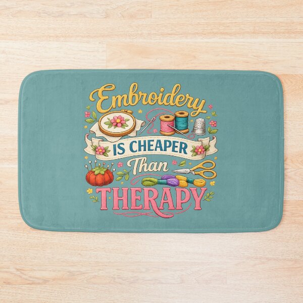 Item preview, Embroidery Is Cheaper Than Therapy – Cute Sewing & Craft Illustration designed and sold by blankTeeShirt.
