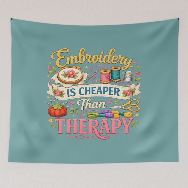 Item preview, Embroidery Is Cheaper Than Therapy – Cute Sewing & Craft Illustration designed and sold by blankTeeShirt.