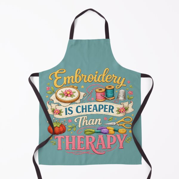 Item preview, Embroidery Is Cheaper Than Therapy – Cute Sewing & Craft Illustration designed and sold by blankTeeShirt.