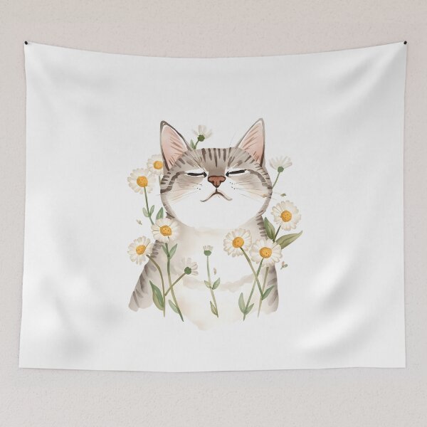 Item preview, Cat with daisies designed and sold by uunaa.