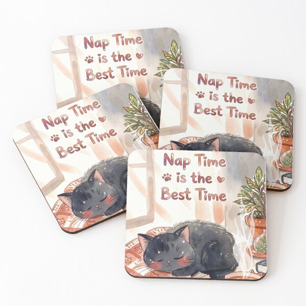 Item preview, Kawaii Cozy Cat Nap - Nap Time is the Best Time Watercolor designed and sold by TatiK-Treasures.