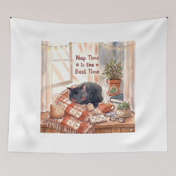 Item preview, Kawaii Cozy Cat Nap - Nap Time is the Best Time Watercolor designed and sold by TatiK-Treasures.