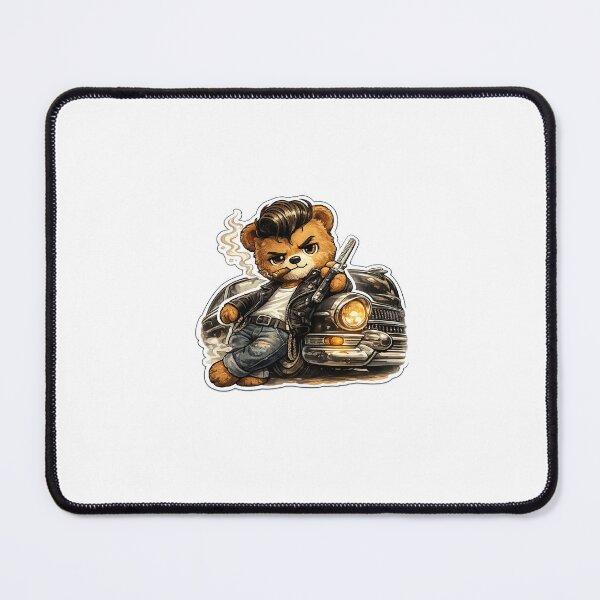 Item preview, Edgy Greaser Teddy Bear – 1950s Pompadour Style Leaning on Classic Car | Retro Rebel Design designed and sold by SparkVault.