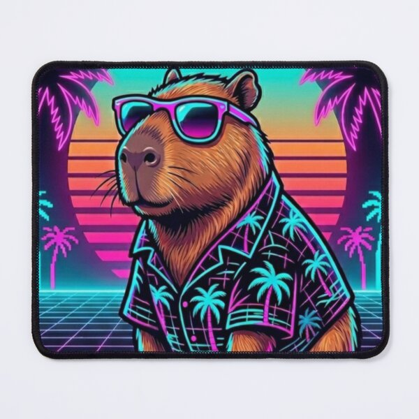 Item preview, Capybara Retro 80s Synthwave - Chillwave Capybara Aesthetic Neon designed and sold by Arru2002.